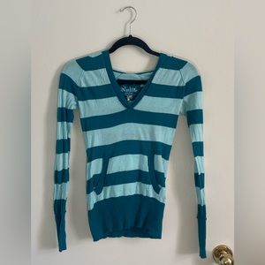 Nollie Green and Light Blue Striped Hooded Sweater Size XS